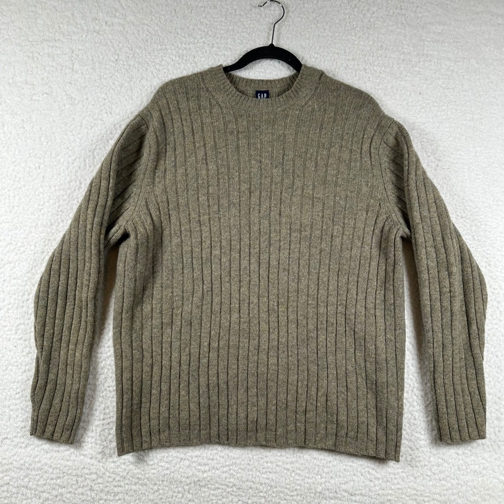 Gap Lambswool Ribbed Crewneck Sweater Mens Classic L Olive Green Brown Winter